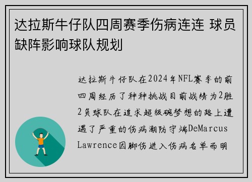 达拉斯牛仔队四周赛季伤病连连 球员缺阵影响球队规划